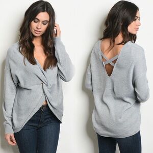 Love Riche Light Gray V-Neck Sweater